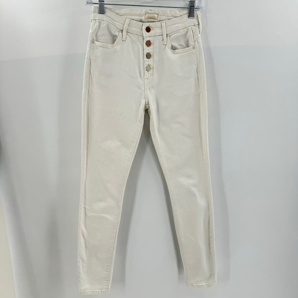 Mother High Waist Pixie Skinny Jeans Size 26 White Rainbow Button Fly Stretch
